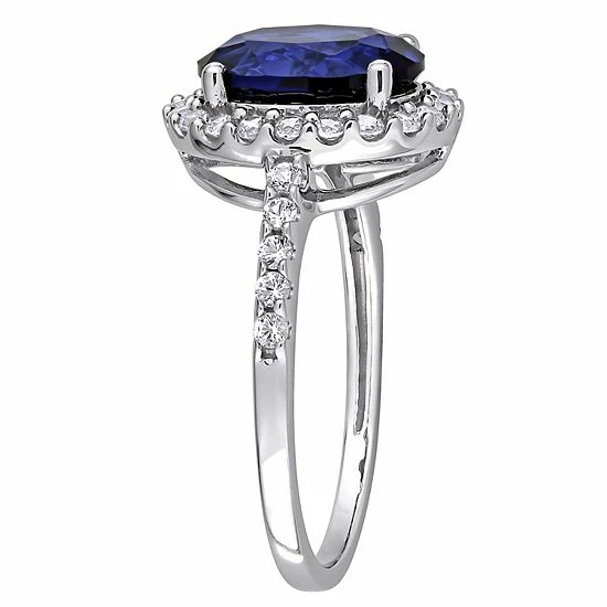 Stella Grace 10k White Gold Lab-Created Blue & White Sapphire Halo Ring 2 Stella Grace 10k White Gold Lab-Created Blue & White Sapphire Halo Ring - Image 2