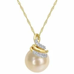 Stella Grace 14k Gold South Sea Cultured Pearl & 1/10 Carat T.W. Diamond Swirl Pendant Necklace