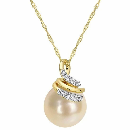 Stella Grace 14k Gold South Sea Cultured Pearl & 1/10 Carat T.W. Diamond Swirl Pendant Necklace 1 Stella Grace 14k Gold South Sea Cultured Pearl & 1/10 Carat T.W. Diamond Swirl Pendant Necklace