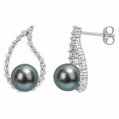Stella Grace 10k White Gold Tahitian Cultured Pearl & White Sapphire Teardrop Earrings