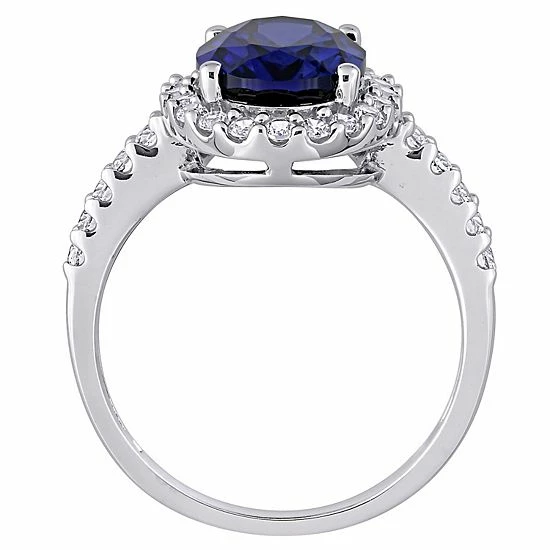 Stella Grace 10k White Gold Lab-Created Blue & White Sapphire Halo Ring 3 Stella Grace 10k White Gold Lab-Created Blue & White Sapphire Halo Ring - Image 3