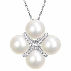Stella Grace 10k White Gold Freshwater Cultured Pearl & 1/7 Carat T.W. Diamond Necklace
