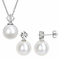Stella Grace Freshwater Cultured Pearl & Diamond Accent Drop Necklace & Earring Set