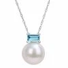 Stella Grace 10k White Gold Freshwater Cultured Pearl & Blue Topaz Stud Pendant Necklace
