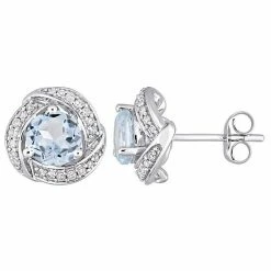 Stella Grace 10k White Gold Sky Blue Topaz & 1/5 Carat T.W. Diamond Swirl Stud Earrings