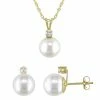 Stella Grace 14k Gold Freshwater Cultured Pearl & 1/6 Carat T.W. Diamond Pendant & Earring Set
