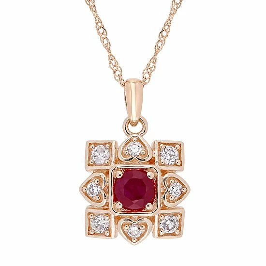 Stella Grace 10k Rose Gold 1/5 Carat Diamond & Ruby Pendant Necklace 1 Stella Grace 10k Rose Gold 1/5 Carat Diamond & Ruby Pendant Necklace