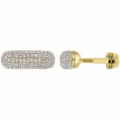 Stella Grace Men's 18k Gold Over Silver White Sapphire Oval Cufflinks