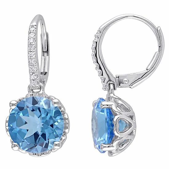 Stella Grace 10k White Gold Swiss Blue Topaz & 1/10 Carat T.W. Diamond Leverback Earrings 1 Stella Grace 10k White Gold Swiss Blue Topaz & 1/10 Carat T.W. Diamond Leverback Earrings