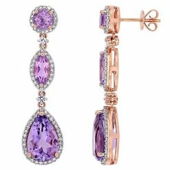 Stella Grace 14k Rose Gold Amethyst, Rose De France Amethyst, White Sapphire & 5/8 Carat T.W. Diamond Teardrop Dangle Earrings