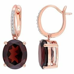 Stella Grace 14k Rose Gold Garnet & 1/10 Carat T.W. Diamond Oval Leverback Earrings