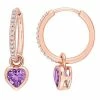 Stella Grace 10k Rose Gold Amethyst & 1/8 Carat T.W. Diamond Heart Huggie Earrings