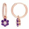 Stella Grace 10k Rose Gold African Amethyst, White Topaz & 1/8 Carat T.W. Diamond Floral Hoop Earrings