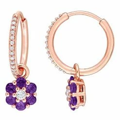 Stella Grace 10k Rose Gold African Amethyst, White Topaz & 1/8 Carat T.W. Diamond Floral Hoop Earrings