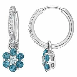 Stella Grace 10k White Gold Blue Topaz & 1/8 Carat T.W. Diamond Floral Huggie Earrings