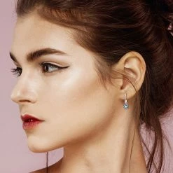 Stella Grace 10k White Gold Blue Topaz & 1/8 Carat T.W. Diamond Floral Huggie Earrings -Stella Grace Sales unnamed file 8505