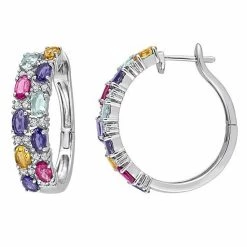 Stella Grace Sterling Silver Multi Gemstone Hoop Earrings