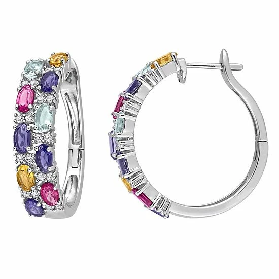 Stella Grace Sterling Silver Multi Gemstone Hoop Earrings 1 Stella Grace Sterling Silver Multi Gemstone Hoop Earrings