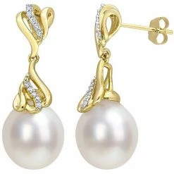 Stella Grace 14k Gold South Sea Cultured Pearl & 1/8 Carat T.W. Diamond Drop Earrings
