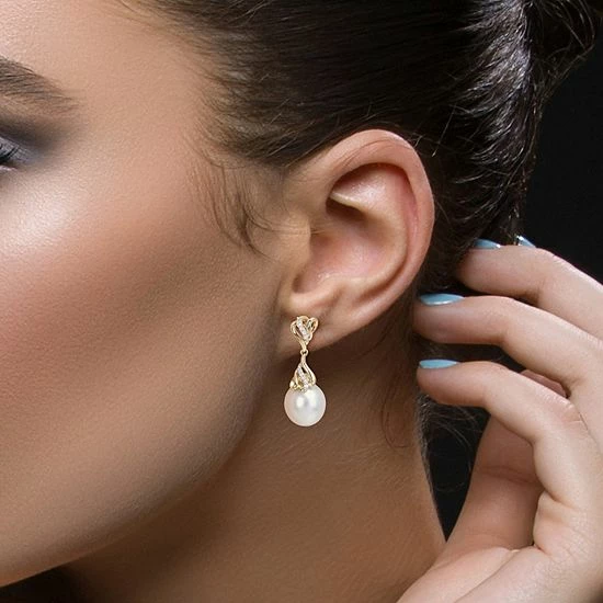 Stella Grace 14k Gold South Sea Cultured Pearl & 1/8 Carat T.W. Diamond Drop Earrings 3 Stella Grace 14k Gold South Sea Cultured Pearl & 1/8 Carat T.W. Diamond Drop Earrings - Image 3