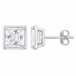 Stella Grace Sterling Silver Lab-Created White Sapphire Square Stud Earrings