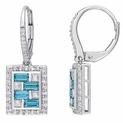 Stella Grace 10k White Gold London Blue & White Topaz & 1/10 Carat T.W. Diamond Lever Back Earrings