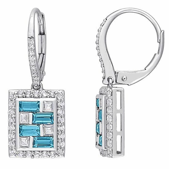 Stella Grace 10k White Gold London Blue & White Topaz & 1/10 Carat T.W. Diamond Lever Back Earrings 1 Stella Grace 10k White Gold London Blue & White Topaz & 1/10 Carat T.W. Diamond Lever Back Earrings