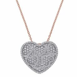 Stella Grace Two Tone Sterling Silver Lab-Created White Sapphire Heart Pendant Necklace