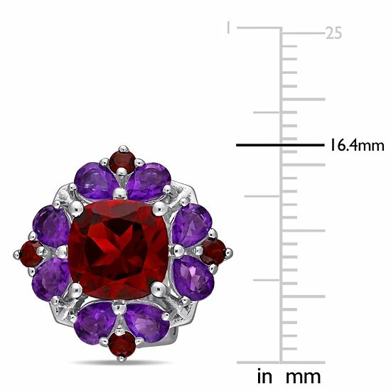 Stella Grace Sterling Silver Garnet & Amethyst Omega Clip Stud Earrings 2 Stella Grace Sterling Silver Garnet & Amethyst Omega Clip Stud Earrings - Image 2