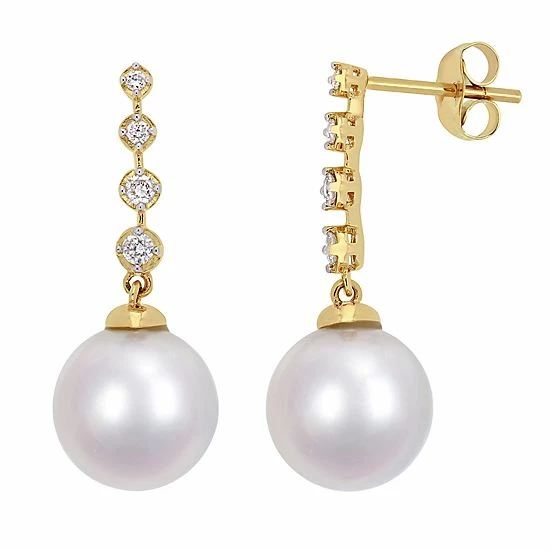 Stella Grace 14k Gold 1/6 Carat T.W. Diamond & South Sea Cultured Pearl Drop Earrings 1 Stella Grace 14k Gold 1/6 Carat T.W. Diamond & South Sea Cultured Pearl Drop Earrings