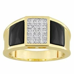 Stella Grace Men's 18k Gold Over Silver Black Onyx & 1/10 Carat T.W. Diamond Ring