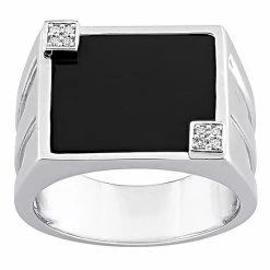Stella Grace Men's Sterling Silver Square Black Onyx & Diamond Accent Ring
