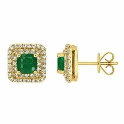 Stella Grace 14k Gold Emerald & 2/5 Carat T.W. Diamond Square Halo Earrings