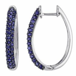 Stella Grace 10k White Gold Blue Sapphire Oval Hoop Earrings