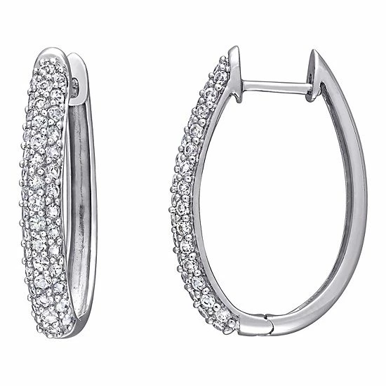 Stella Grace 10k White Gold White Sapphire Oval Hoop Earrings 1 Stella Grace 10k White Gold White Sapphire Oval Hoop Earrings