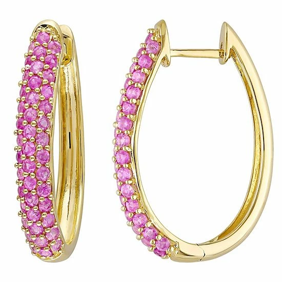 Stella Grace 10k Gold Pink Sapphire Oval Hoop Earrings 1 Stella Grace 10k Gold Pink Sapphire Oval Hoop Earrings