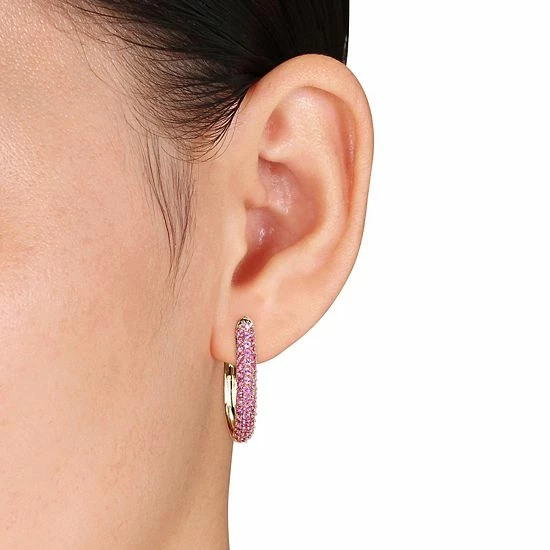 Stella Grace 10k Gold Pink Sapphire Oval Hoop Earrings 2 Stella Grace 10k Gold Pink Sapphire Oval Hoop Earrings - Image 2
