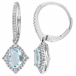 Stella Grace 10k White Gold Sky Blue Topaz, White Sapphire & 1/5 Carat T.W. Diamond Vintage Leverback Earrings