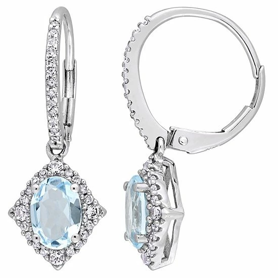 Stella Grace 10k White Gold Sky Blue Topaz, White Sapphire & 1/5 Carat T.W. Diamond Vintage Leverback Earrings 1 Stella Grace 10k White Gold Sky Blue Topaz, White Sapphire & 1/5 Carat T.W. Diamond Vintage Leverback Earrings