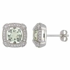 Stella Grace 10k White Gold Green Quartz, White Sapphire & 1/5 Carat T.W. Diamond Halo Stud Earrings