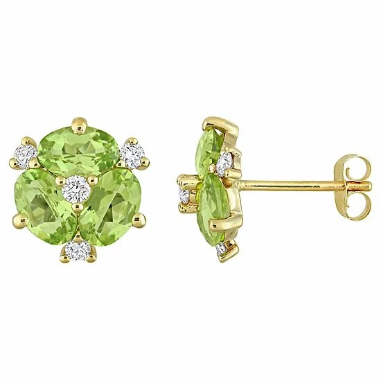 Stella Grace 14k Gold Peridot & 1/4 Carat T.W. Diamond Oval Stud Earrings 1 Stella Grace 14k Gold Peridot & 1/4 Carat T.W. Diamond Oval Stud Earrings