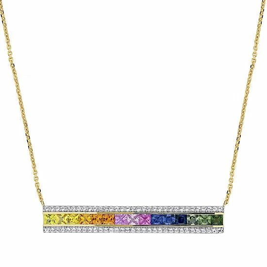 Stella Grace 14k Gold Multicolor Sapphire Bar Necklace 1 Stella Grace 14k Gold Multicolor Sapphire Bar Necklace