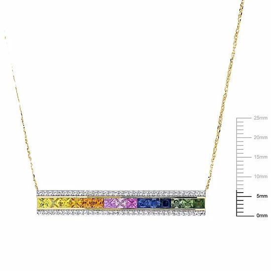 Stella Grace 14k Gold Multicolor Sapphire Bar Necklace 3 Stella Grace 14k Gold Multicolor Sapphire Bar Necklace - Image 3