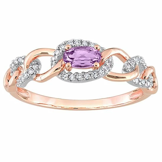Stella Grace 10k Two-Tone Gold Amethyst & 1/8 Carat T.W. Diamond Link Ring 1 Stella Grace 10k Two-Tone Gold Amethyst & 1/8 Carat T.W. Diamond Link Ring