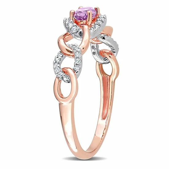 Stella Grace 10k Two-Tone Gold Amethyst & 1/8 Carat T.W. Diamond Link Ring 2 Stella Grace 10k Two-Tone Gold Amethyst & 1/8 Carat T.W. Diamond Link Ring - Image 2