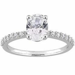 Stella Grace 10k White Gold Lab-Created White Sapphire Oval-Cut Engagement Ring