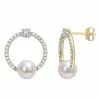Stella Grace 10k Gold Freshwater Cultured Pearl & White Topaz Open Circle Earrings