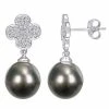 Stella Grace 10k White Gold Tahitian Cultured Pearl & Diamond Flower Drop Earrings