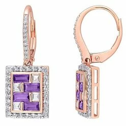 Stella Grace 10k Rose Gold Amethyst White Topaz & 1/10 Carat T.W. Diamond Leverback Earrings