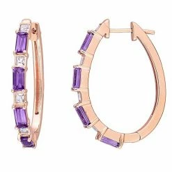 Stella Grace 10k Rose Gold Amethyst White Topaz Hoop Earrings